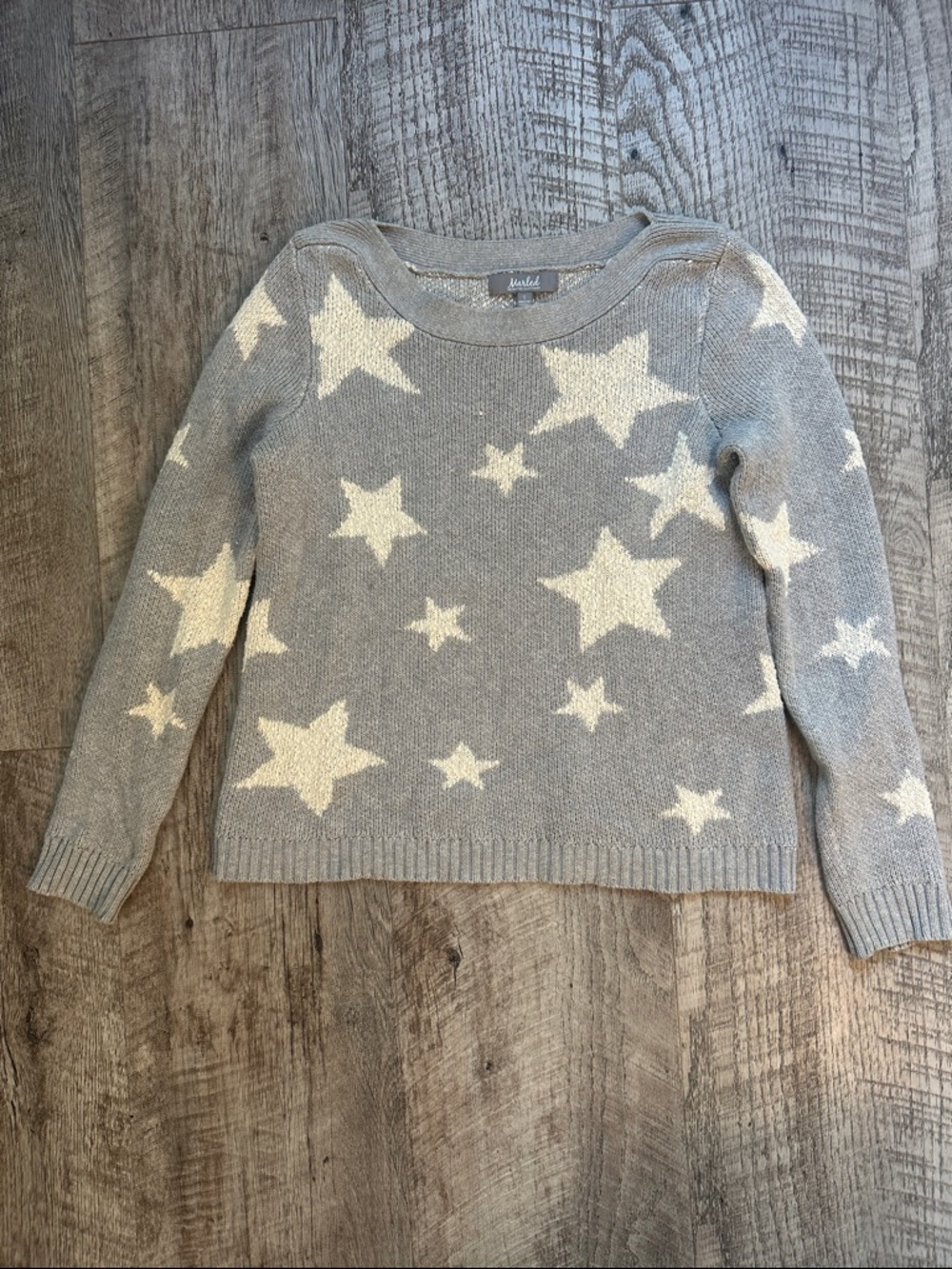 Marled Grey Sweater with Cream Star Pattern